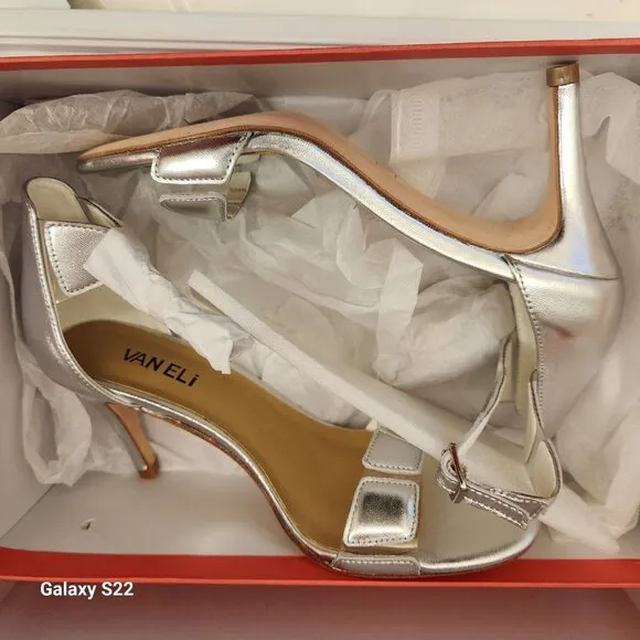 Vaneli Brooke Heeled Sandals. Silver. Leather. NIB. Size 7.5