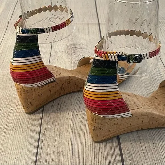 VANELi Monir Sandals Cork Ankle Strap Wedge Heels Sandals, 9.5. faux snakeskin