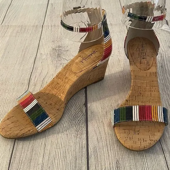 VANELi Monir Sandals Cork Ankle Strap Wedge Heels Sandals, 9.5. faux snakeskin