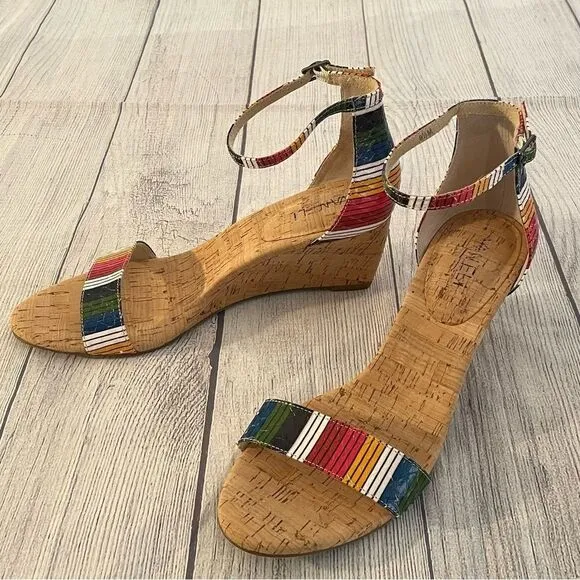 VANELi Monir Sandals Cork Ankle Strap Wedge Heels Sandals, 9.5. faux snakeskin