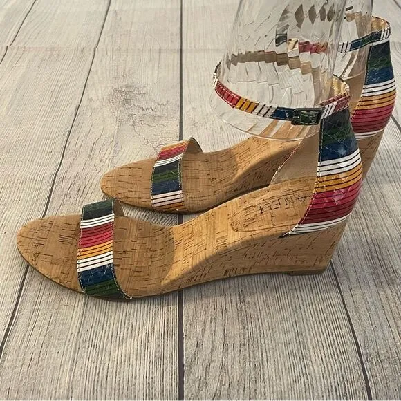 VANELi Monir Sandals Cork Ankle Strap Wedge Heels Sandals, 9.5. faux snakeskin