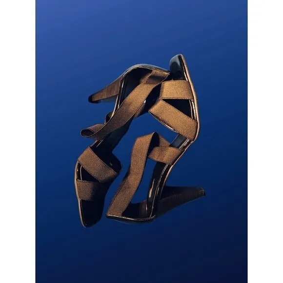 Vaneli  Strappy High Heeled Sandal 3.5” Pumps, BLACK BANDS/PATENT, Size 10M, EUC