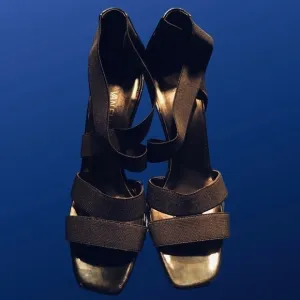 Vaneli  Strappy High Heeled Sandal 3.5” Pumps, BLACK BANDS/PATENT, Size 10M, EUC