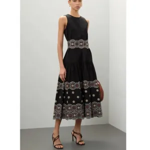 Vanessa Bruno Women's Size 38 Black Fit &amp; Flare Alais Dress Elegant Embroidered