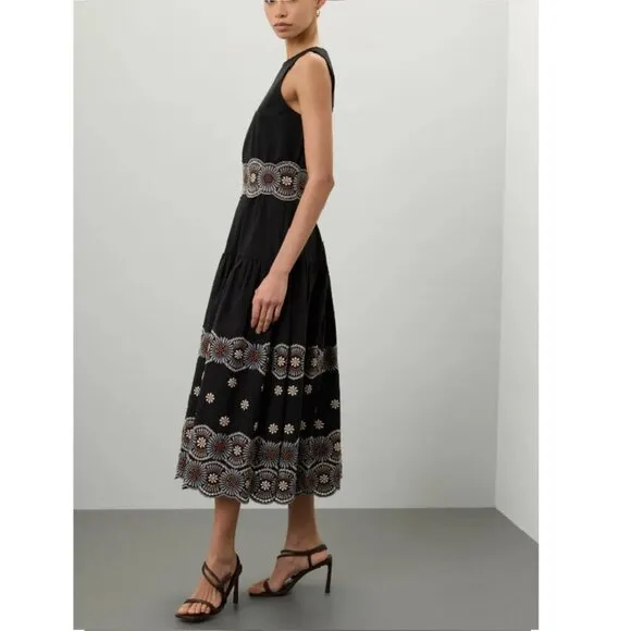 Vanessa Bruno Women's Size 38 Black Fit &amp; Flare Alais Dress Elegant Embroidered
