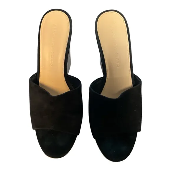 Veronica Beard Black Suede Dali Cork Slip-On Platform Wedge Sandals - Size 8