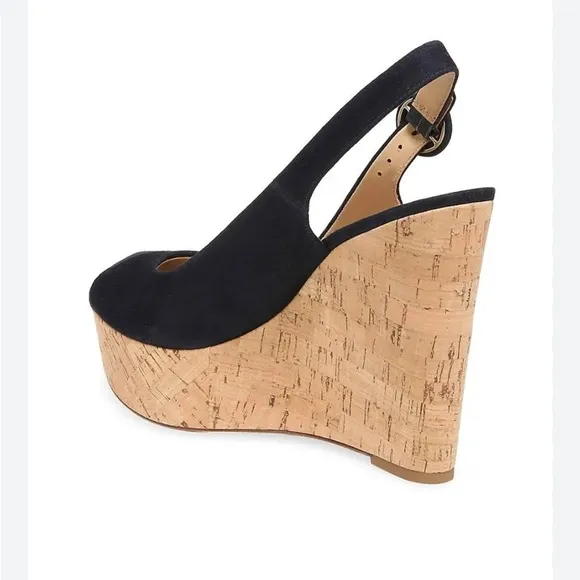Veronica Beard Dali Peep Toe Suede Cork Wedge Sandals in Black 11M NWT $325