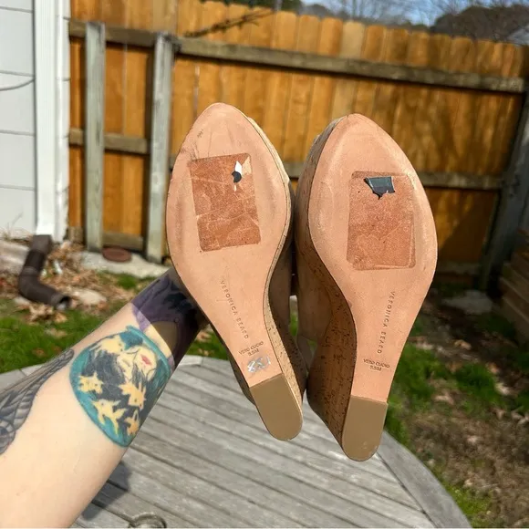 Veronica Beard Dali Suede Peep-Toe Wedge Sandals in Sand Size 8.5