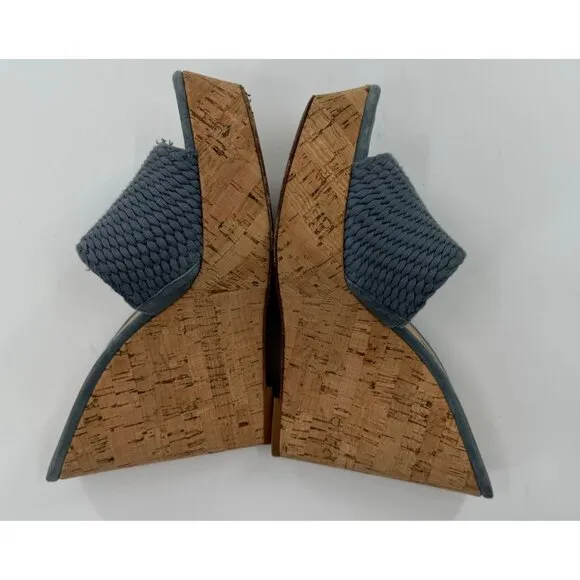 Veronica Beard Dali Woven Platform 8M Cork Wedge Sandals Blue Braided Leather