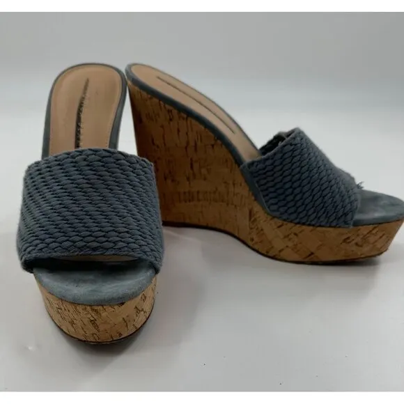 Veronica Beard Dali Woven Platform 8M Cork Wedge Sandals Blue Braided Leather