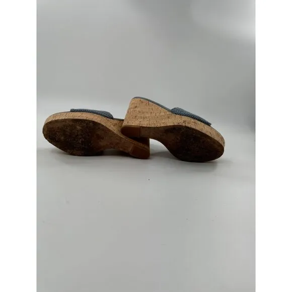 Veronica Beard Dali Woven Platform 8M Cork Wedge Sandals Blue Braided Leather