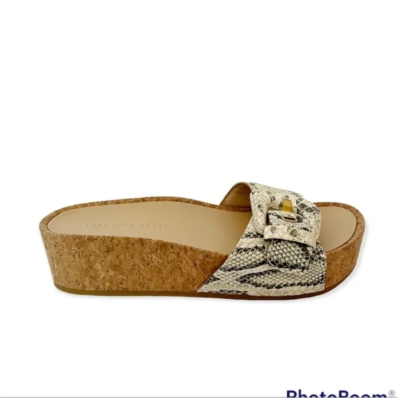 Veronica Beard Dixie Snake Print Buckle Slide Sandals New