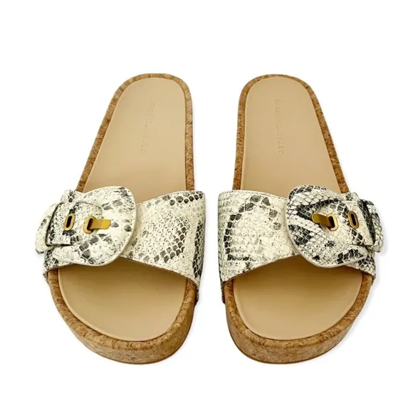 Veronica Beard Dixie Snake Print Buckle Slide Sandals New