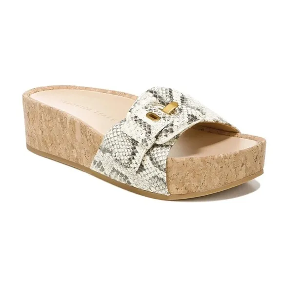 Veronica Beard Dixie Snake Print Buckle Slide Sandals New