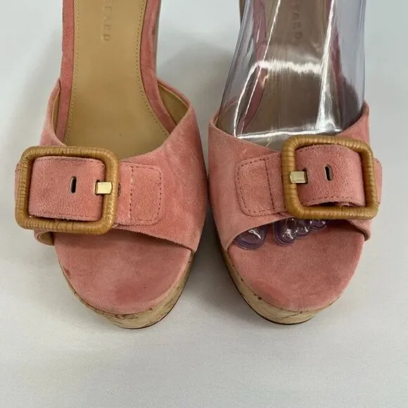 Veronica Beard Donata Sandals Women's Size 8.5 Pink Suede Wedge Buckle