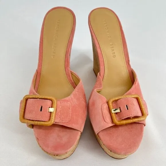 Veronica Beard Donata Sandals Women's Size 8.5 Pink Suede Wedge Buckle