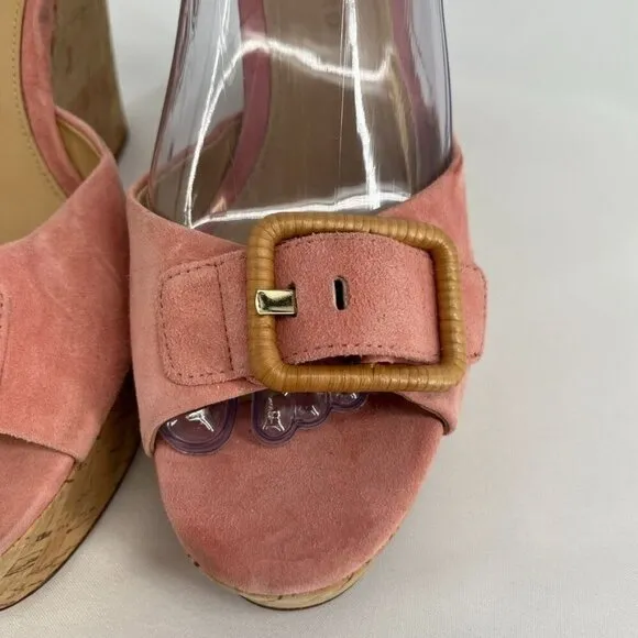 Veronica Beard Donata Sandals Women's Size 8.5 Pink Suede Wedge Buckle