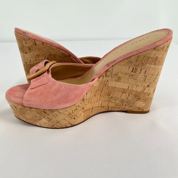 Veronica Beard Donata Sandals Women's Size 8.5 Pink Suede Wedge Buckle