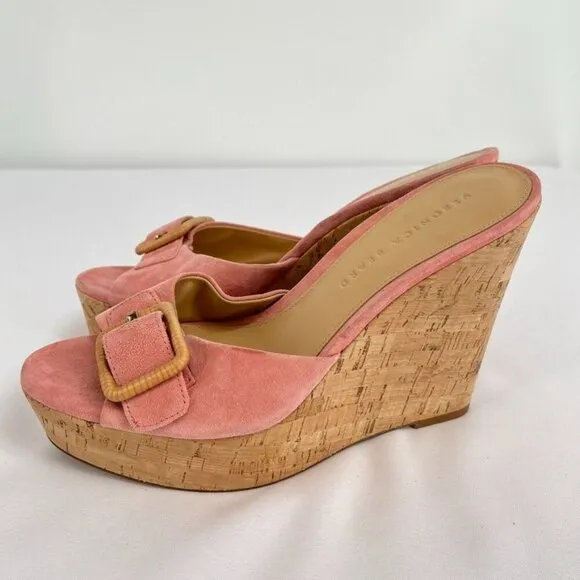 Veronica Beard Donata Sandals Women's Size 8.5 Pink Suede Wedge Buckle