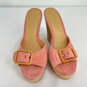 Veronica Beard Donata Sandals Women's Size 8.5 Pink Suede Wedge Buckle