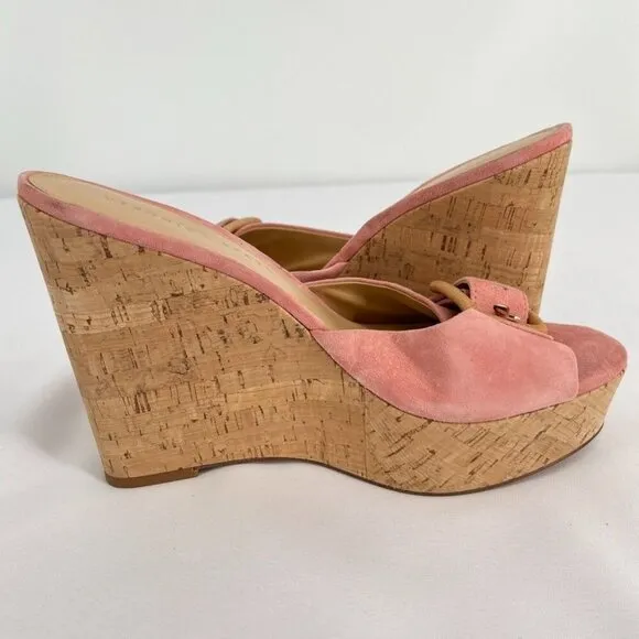 Veronica Beard Donata Sandals Women's Size 8.5 Pink Suede Wedge Buckle
