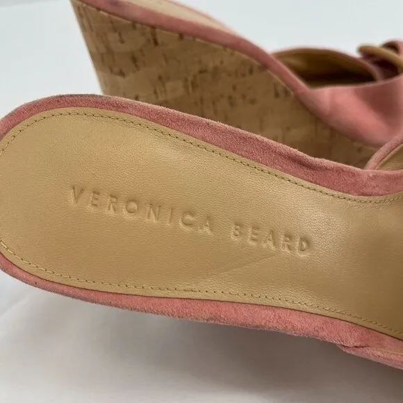 Veronica Beard Donata Sandals Women's Size 8.5 Pink Suede Wedge Buckle