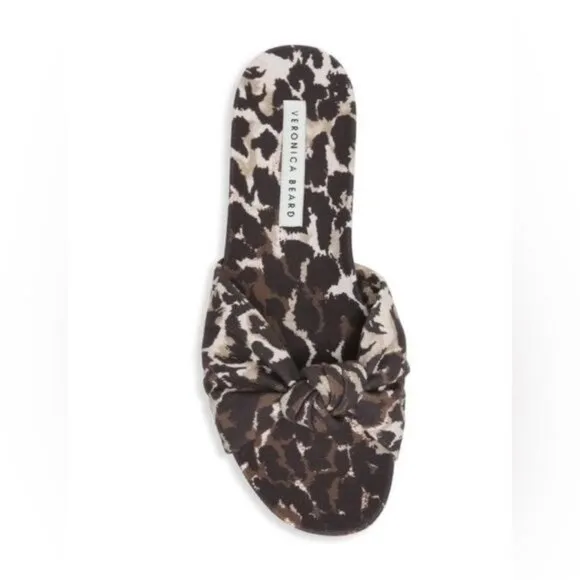 VERONICA BEARD Etra Knotted Leopard-Print Canvas Slides Size 6