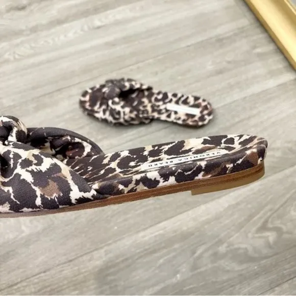 VERONICA BEARD Etra Knotted Leopard-Print Canvas Slides Size 6