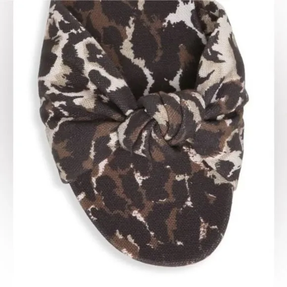 VERONICA BEARD Etra Knotted Leopard-Print Canvas Slides Size 6