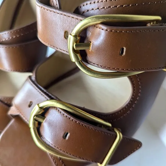 Veronica Beard Garrick Chunky Leather Platform  Sandals In Hazelwood.Size 9.5