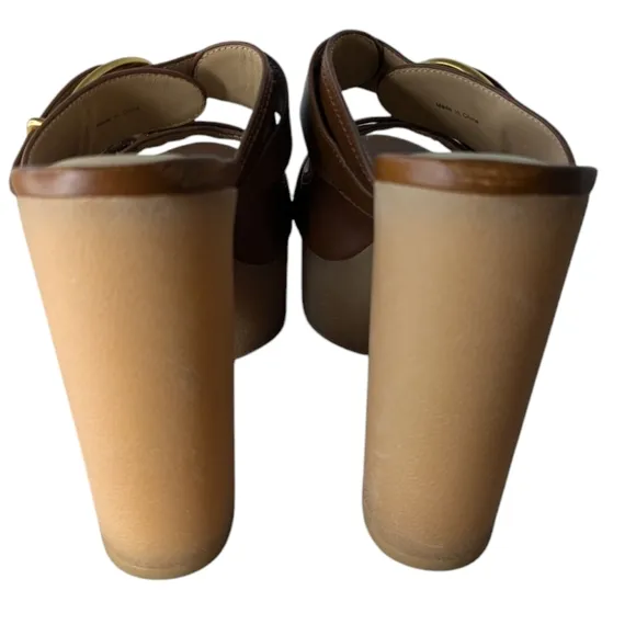 Veronica Beard Garrick Chunky Leather Platform  Sandals In Hazelwood.Size 9.5