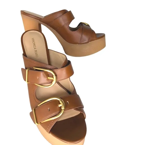 Veronica Beard Garrick Chunky Leather Platform  Sandals In Hazelwood.Size 9.5