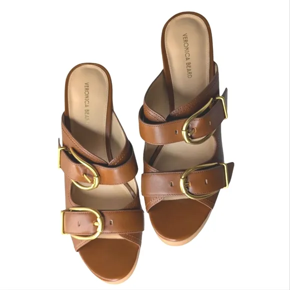 Veronica Beard Garrick Chunky Leather Platform  Sandals In Hazelwood.Size 9.5