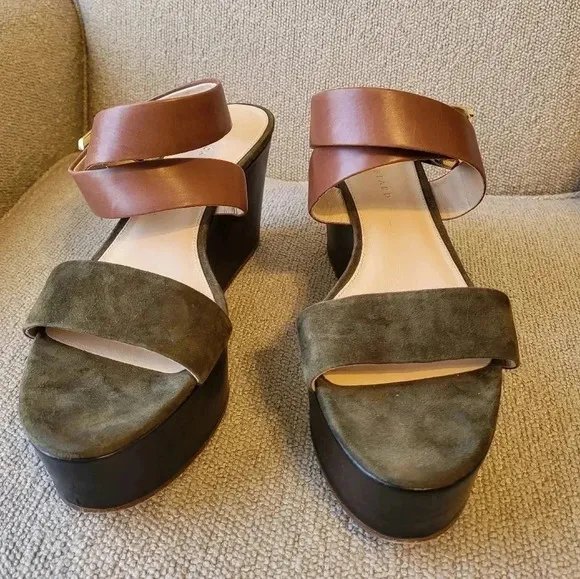 Veronica Beard Hurley Army Suede Leather Platform Wedge Sandals(11)