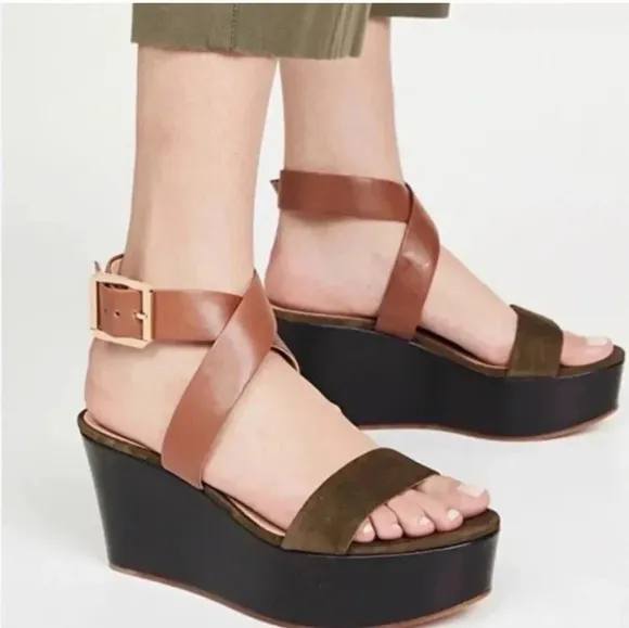 Veronica Beard Hurley Army Suede Leather Platform Wedge Sandals(11)