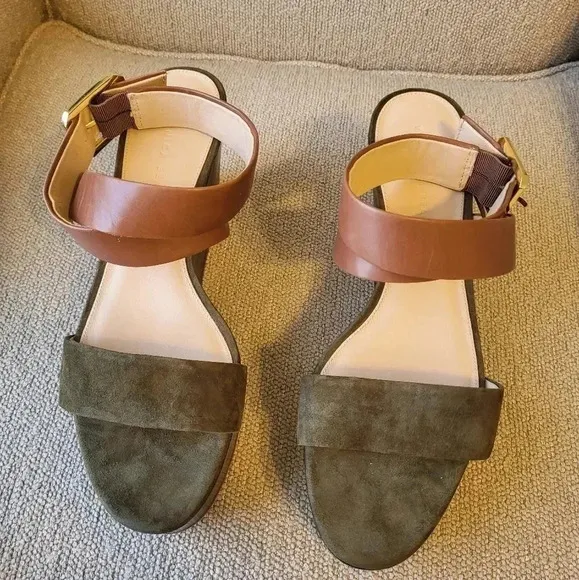 Veronica Beard Hurley Army Suede Leather Platform Wedge Sandals(11)