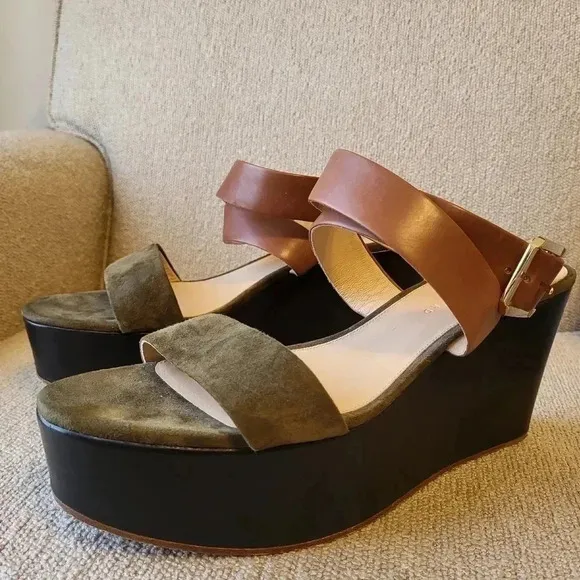 Veronica Beard Hurley Army Suede Leather Platform Wedge Sandals(11)