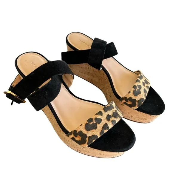 Veronica Beard Hurley Leopard Print Platform Wedge‎ Sandals Size 8M