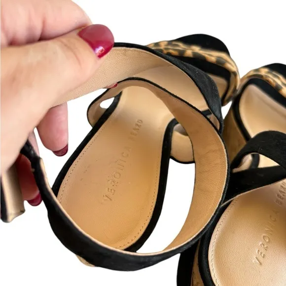 Veronica Beard Hurley Leopard Print Platform Wedge‎ Sandals Size 8M