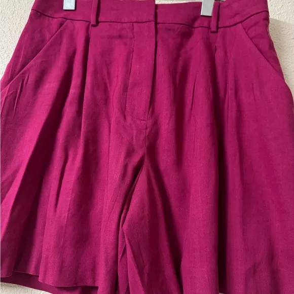 Veronica Beard Noemi Linen blend lagen look pleated Wildberry shorts sz 12