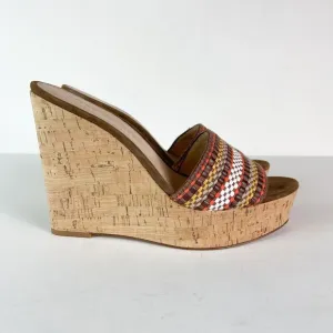 Veronica Beard NWOB Women's Dali Multi Woven Cork Wedge Multi Brown Sandals 9