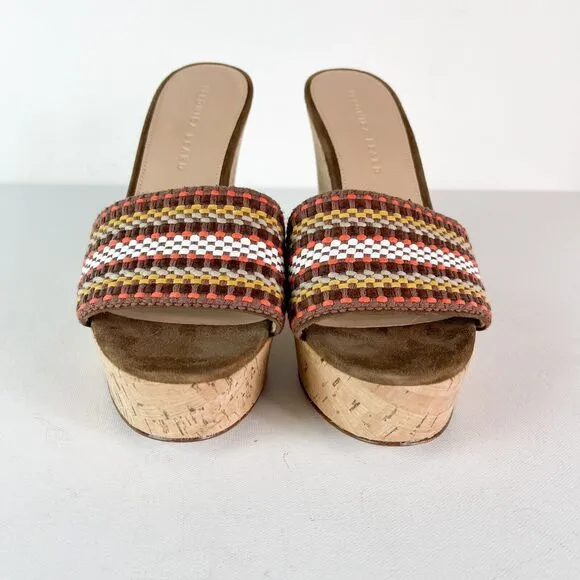 Veronica Beard NWOB Women's Dali Multi Woven Cork Wedge Multi Brown Sandals 9
