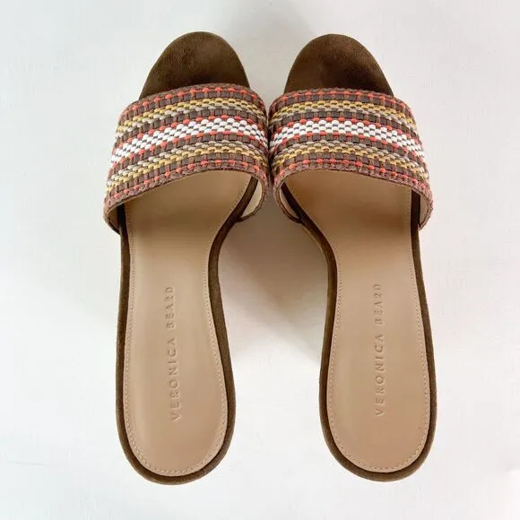 Veronica Beard NWOB Women's Dali Multi Woven Cork Wedge Multi Brown Sandals 9
