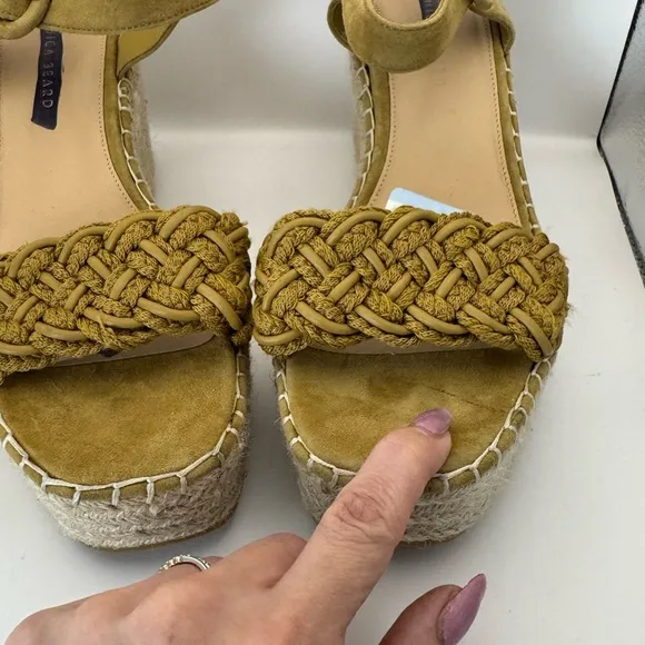 VERONICA BEARD Reema Woven Espadrille Wedge Sandals Sz 11 Yellow