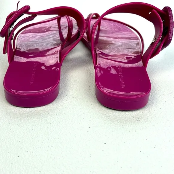 Veronica Beard Salva Jelly Sandals Pink Strappy Flats Flip Flops Buckle 7