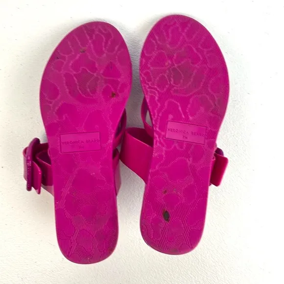 Veronica Beard Salva Jelly Sandals Pink Strappy Flats Flip Flops Buckle 7