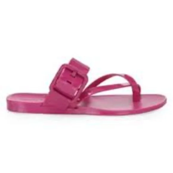 Veronica Beard Salva Jelly Sandals Pink Strappy Flats Flip Flops Buckle 7