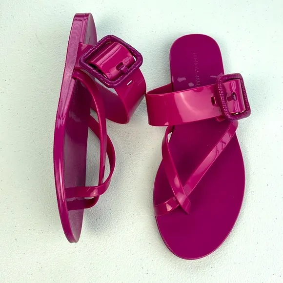 Veronica Beard Salva Jelly Sandals Pink Strappy Flats Flip Flops Buckle 7