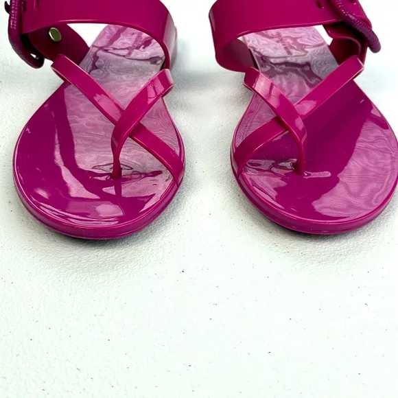 Veronica Beard Salva Jelly Sandals Pink Strappy Flats Flip Flops Buckle 7