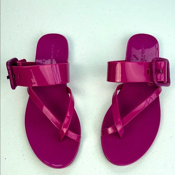 Veronica Beard Salva Jelly Sandals Pink Strappy Flats Flip Flops Buckle 7